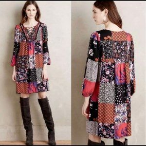 Anthropologie Dress One September Arcata Boho Patchwork Multicolor Shift Rayon
